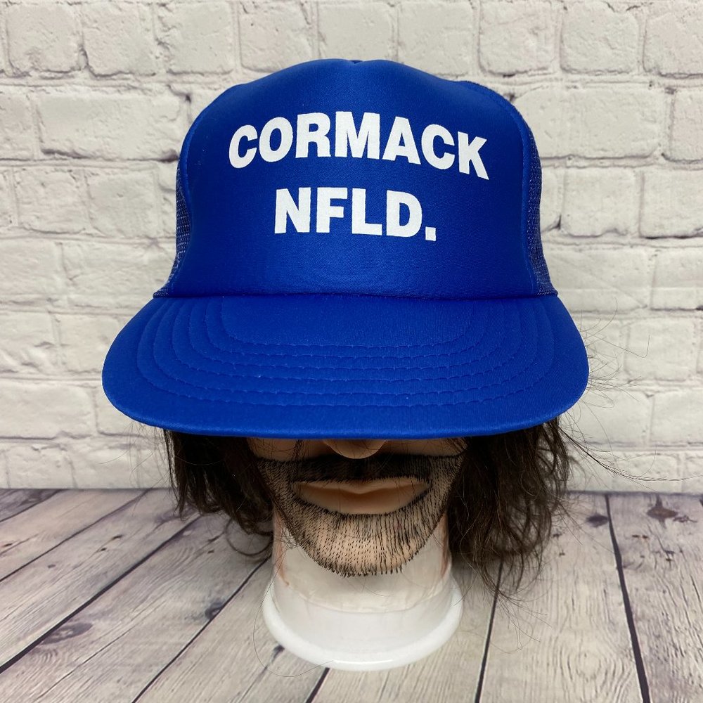 Vintage Trucker Hat Mesh 90s Cap Snapback Blue Cormack New FOUNDLAND NFLD.